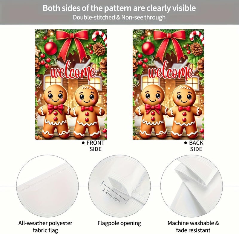 BlissYard Gingerbread Christmas Garden Flag 12x18 Inch Double Sided Holiday Gingerbread Couple Welcome Yard Flag Festive Scene Small Outdoor Garden Banner for Porch Lawn Patio Christmas Decor - Image 5